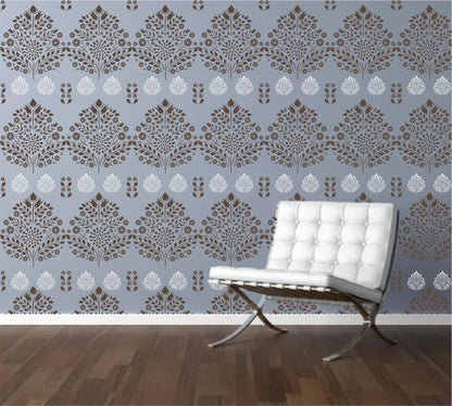 Leaf Damask Pattern Reusable Stencil for Canvas,Furniture,Fabric and wall decoration.ID#251