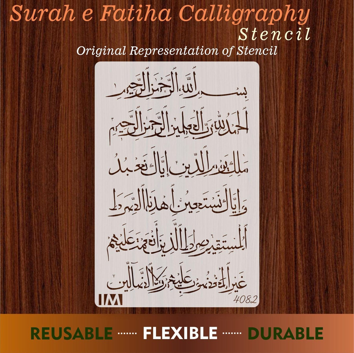 Surah-e-Fatiha Calligraphy Islamic Reusable Stencil for Canvas and wall painting.ID#4082