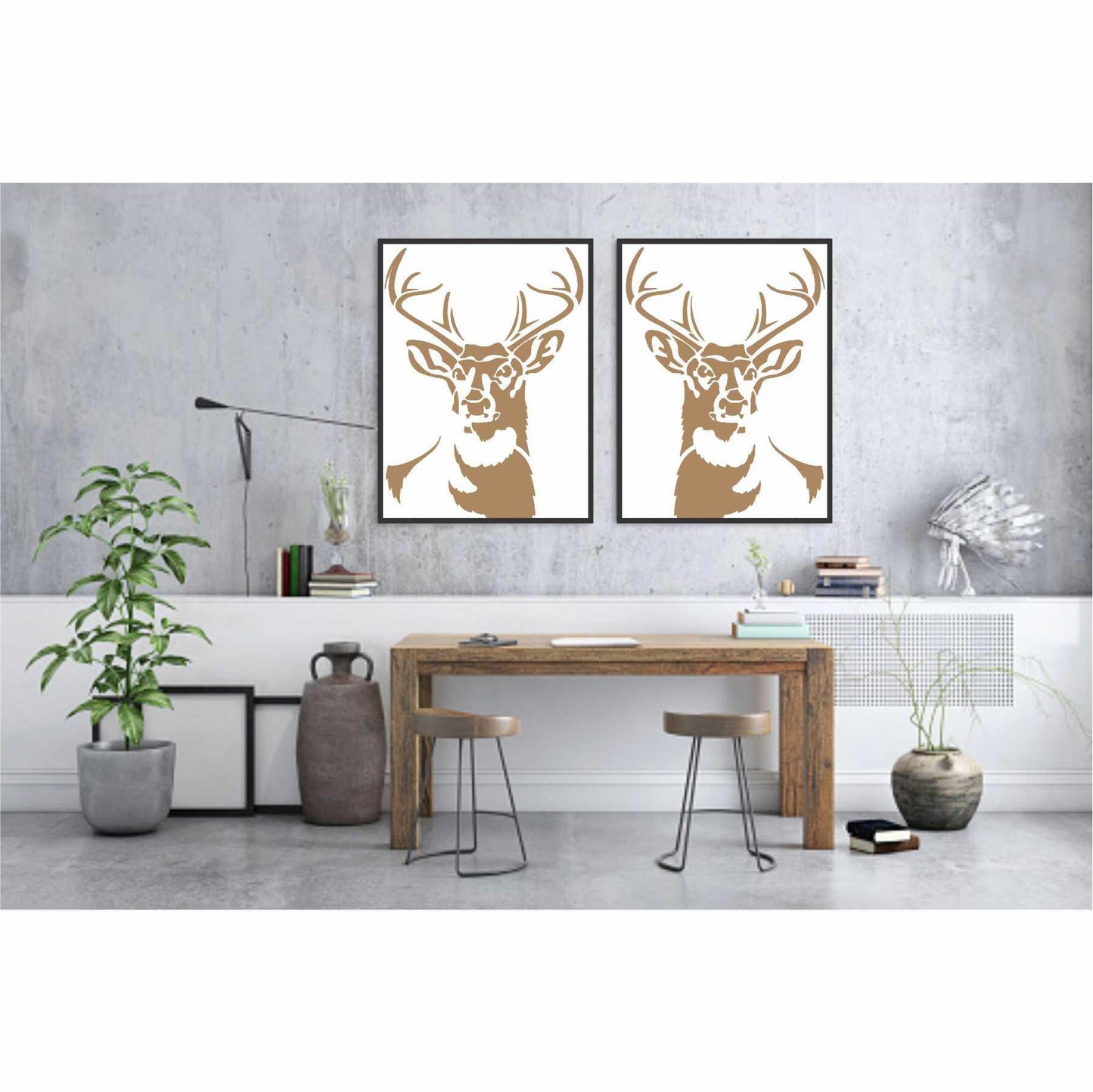 Deer Head Reusable Stencil for Canvas and wall painting.ID# 429