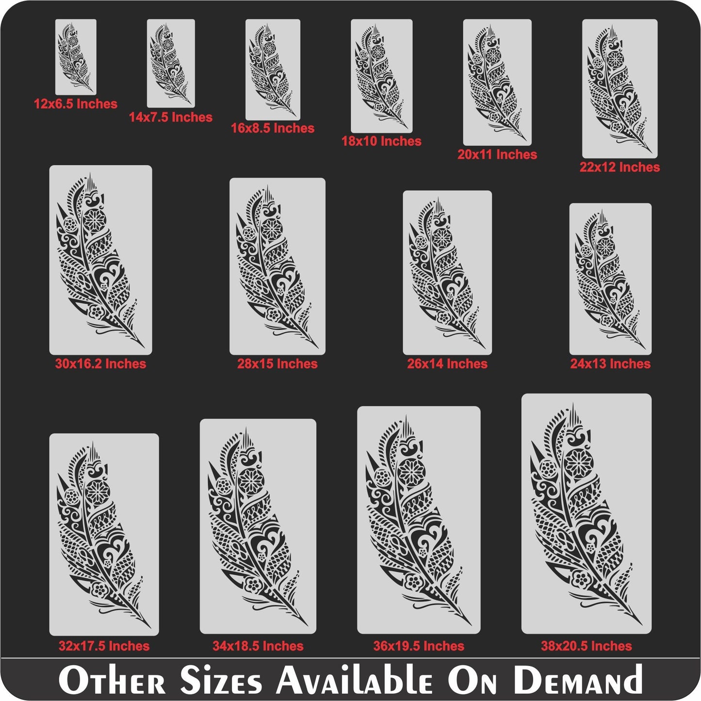 Mandala Feather Reusable Stencil For Canvas And Wall Painting.ID #464
