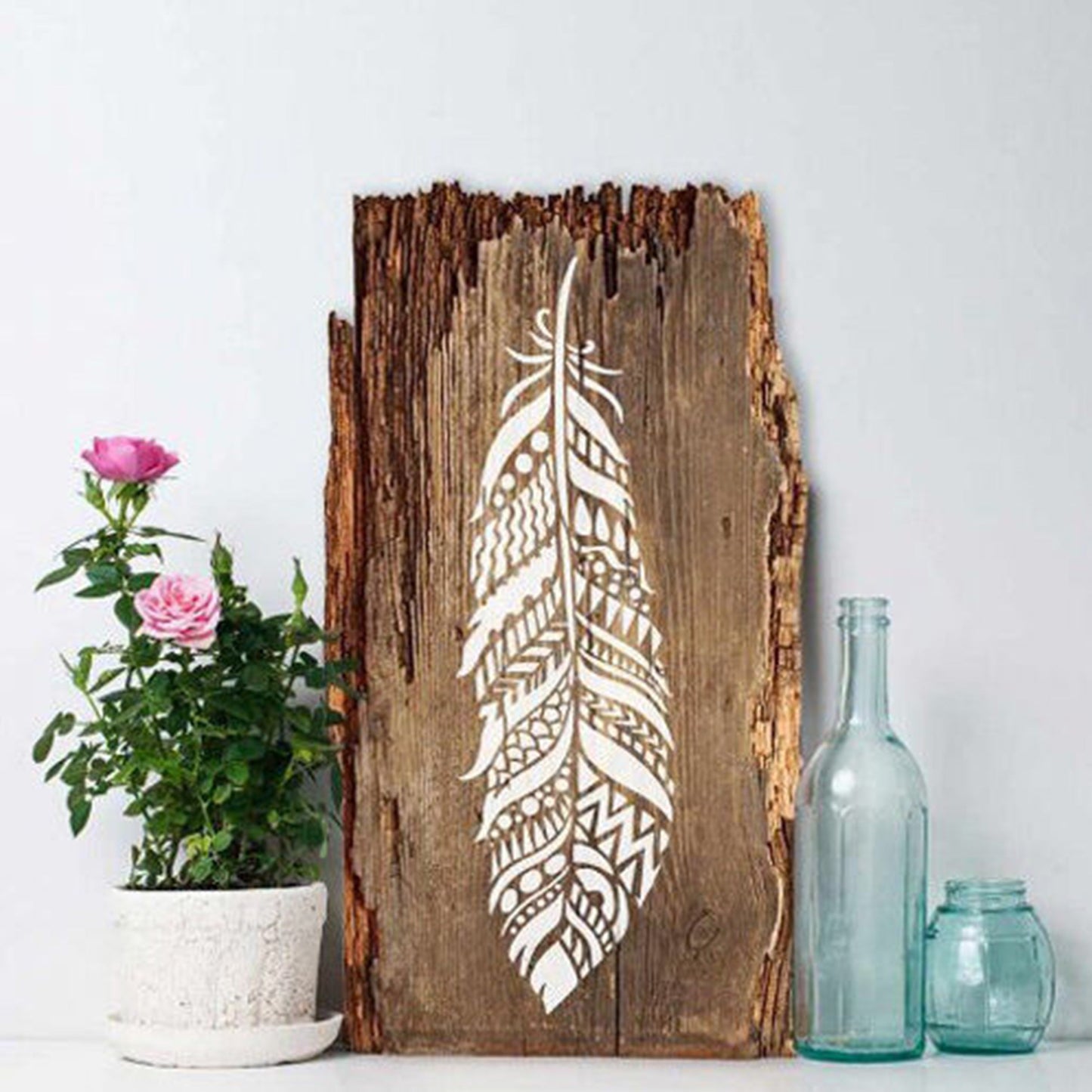 Mandala Feather Reusable Stencil For Canvas And Wall Painting.ID #464