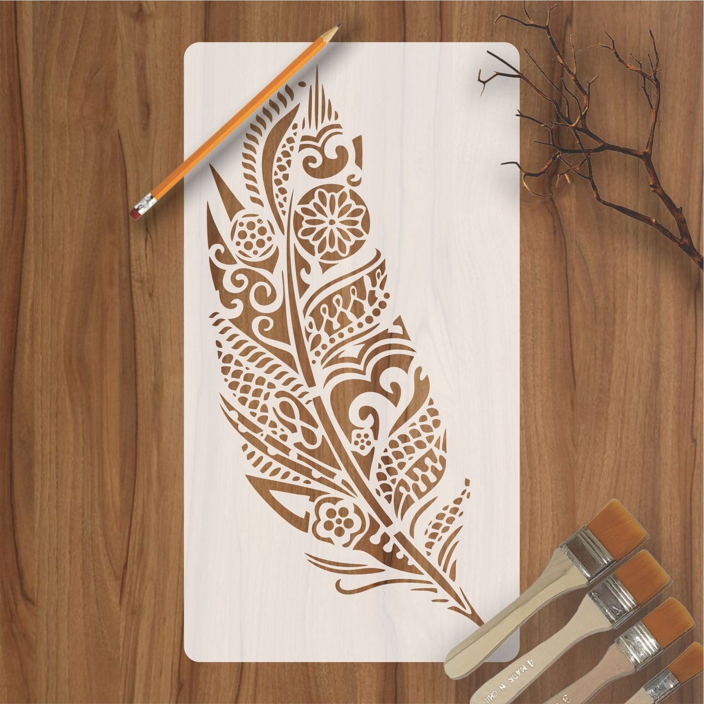 Mandala Feather Reusable Stencil For Canvas And Wall Painting.ID #464