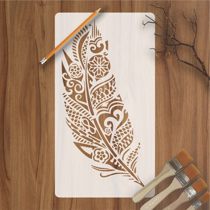 Mandala Feather Reusable Stencil For Canvas And Wall Painting.ID #464