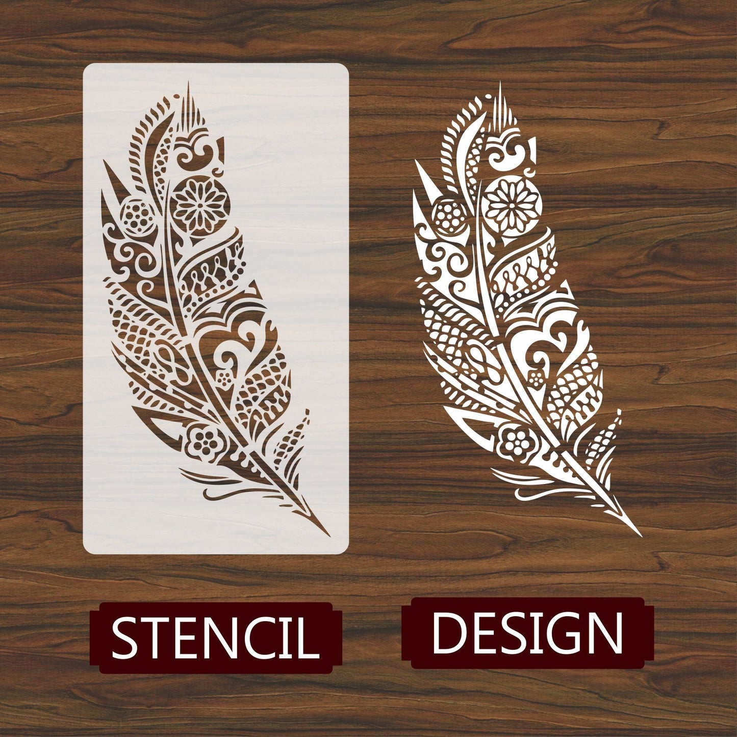 Mandala Feather Reusable Stencil For Canvas And Wall Painting.ID #464