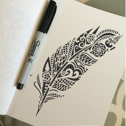 Mandala Feather Reusable Stencil For Canvas And Wall Painting.ID #464
