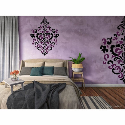 Vintage Damask Floral Reusable Stencil for Canvas and wall painting.ID #465