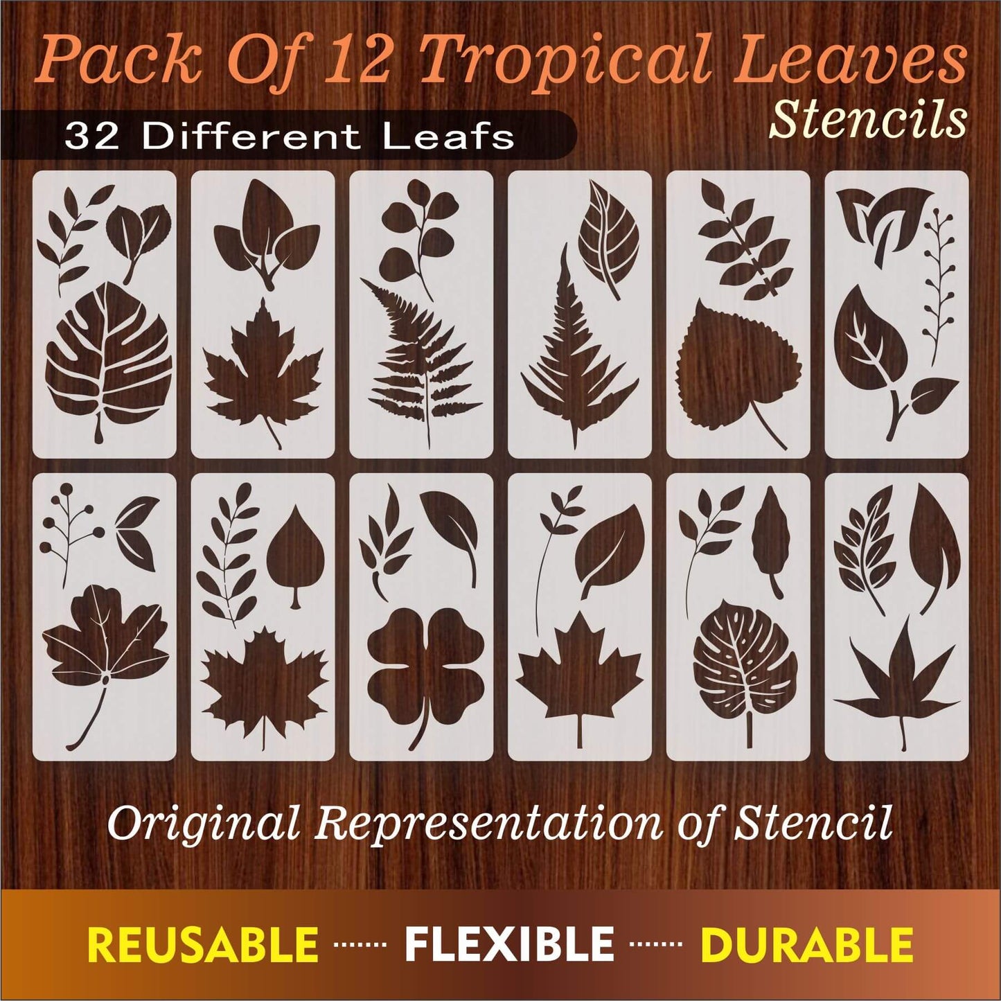 Pack Of 12 Tropical Leaves Reusable Stencil For Canvas And Wall Painting.ID#470