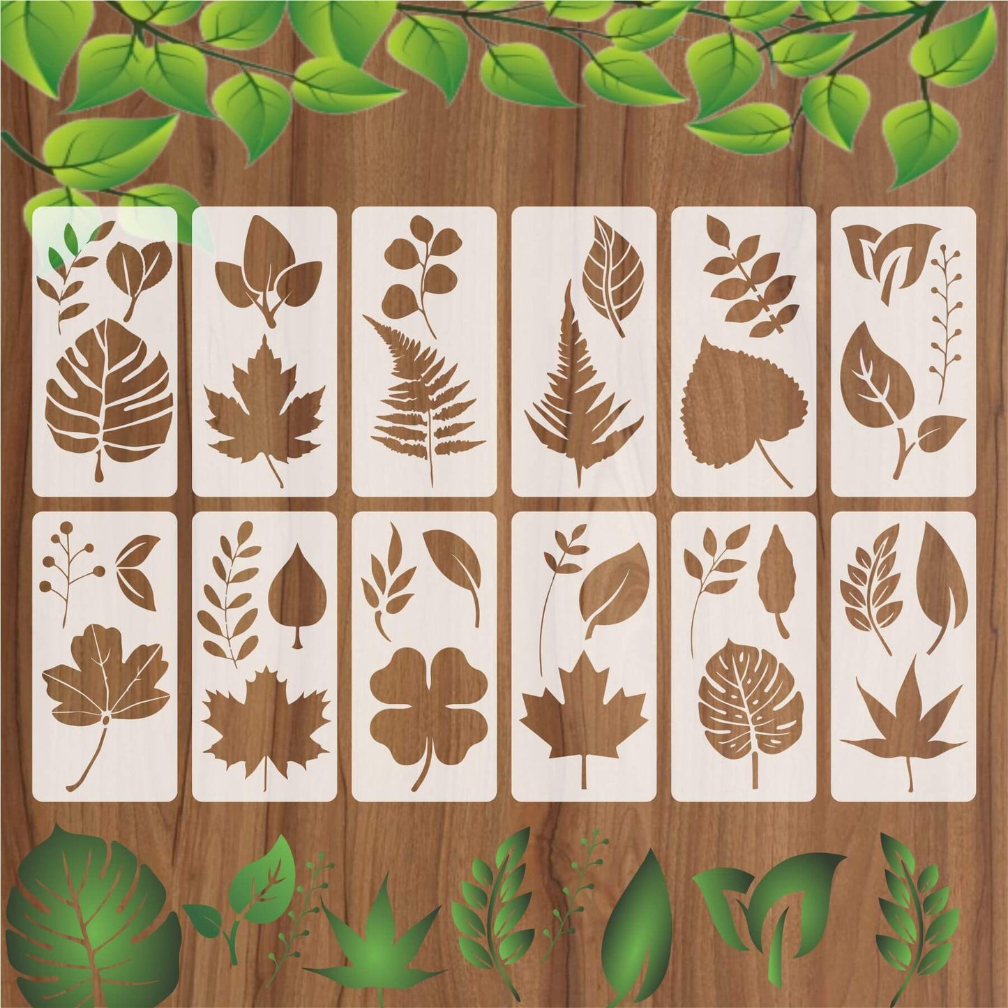 Pack Of 12 Tropical Leaves Reusable Stencil For Canvas And Wall Painting.ID#470