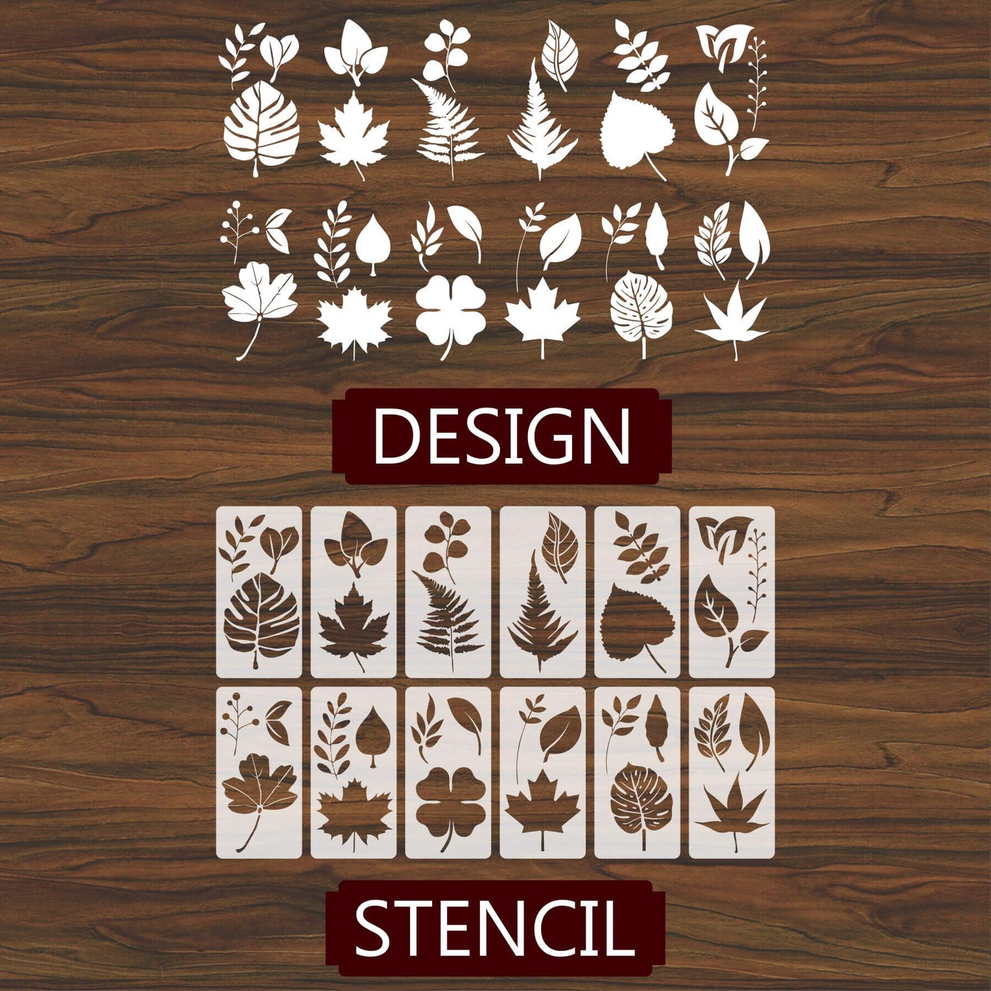 Pack Of 12 Tropical Leaves Reusable Stencil For Canvas And Wall Painting.ID#470