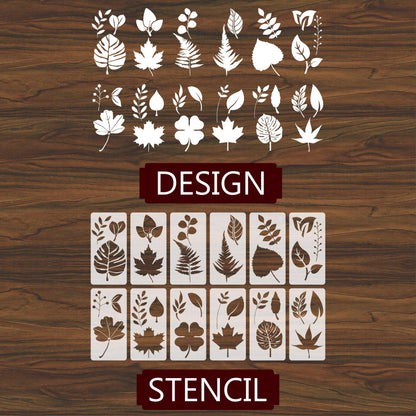 Pack Of 12 Tropical Leaves Reusable Stencil For Canvas And Wall Painting.ID#470