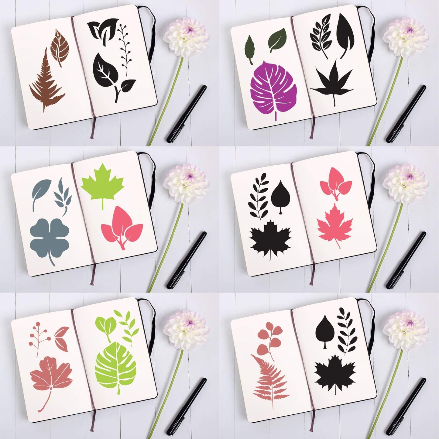 Pack Of 12 Tropical Leaves Reusable Stencil For Canvas And Wall Painting.ID#470