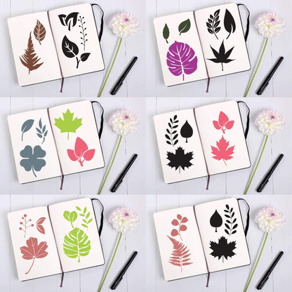 Pack Of 12 Tropical Leaves Reusable Stencil For Canvas And Wall Painting.ID#470