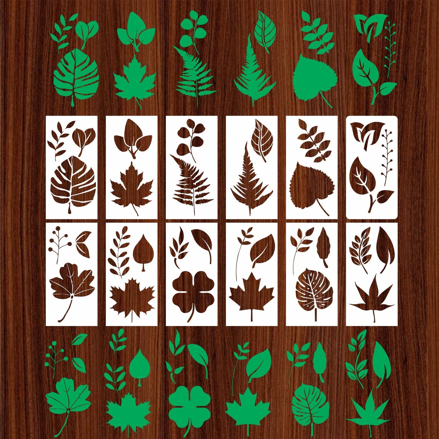Pack Of 12 Tropical Leaves Reusable Stencil For Canvas And Wall Painting.ID#470