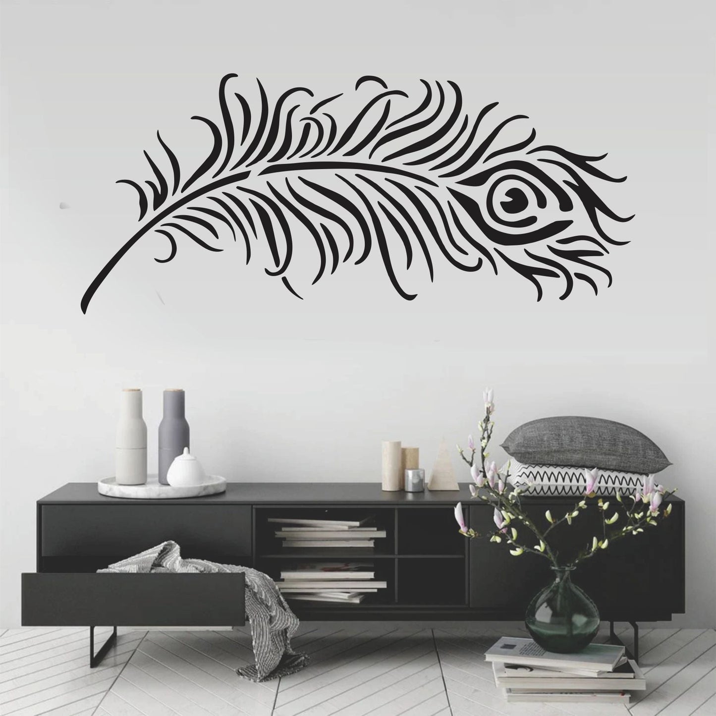 Peacock Feather Reusable Stencil For Canvas And Wall Painting.ID#471