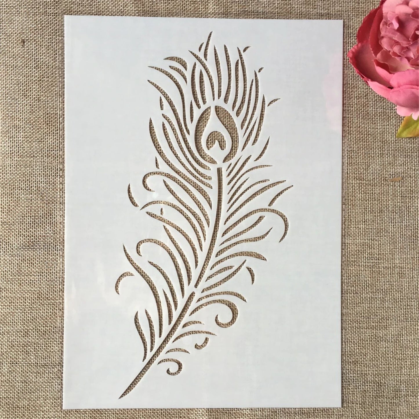 Peacock Feather Reusable Stencil For Canvas And Wall Painting.ID#471