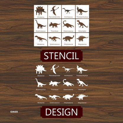 Pack of 12 Dinosaur Stencils For Canvas And Wall Painting Scrapbook Coloring Embossing Album Decorative Template.ID #489