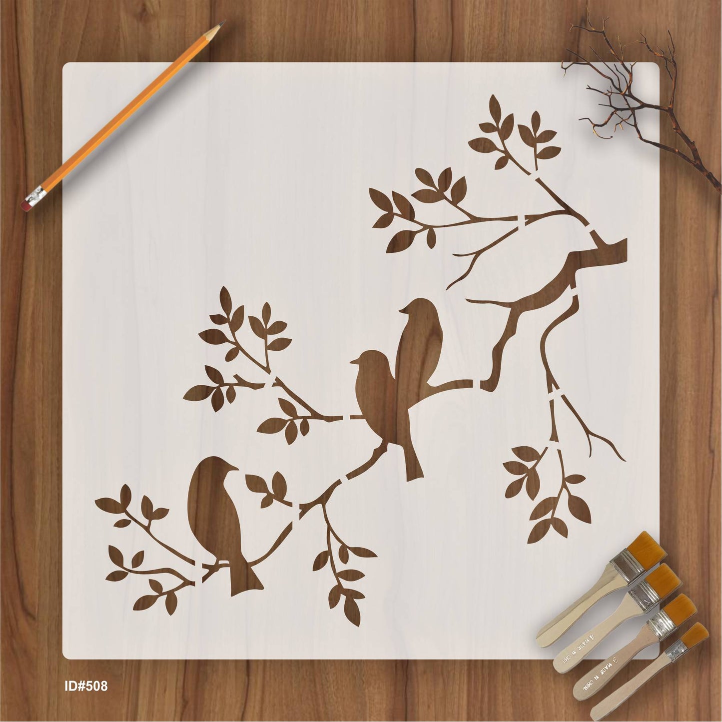 Birds On A Branch Wall Stencil Used for Wall, Wood, Fabrics Decoration Card Template. ID #508