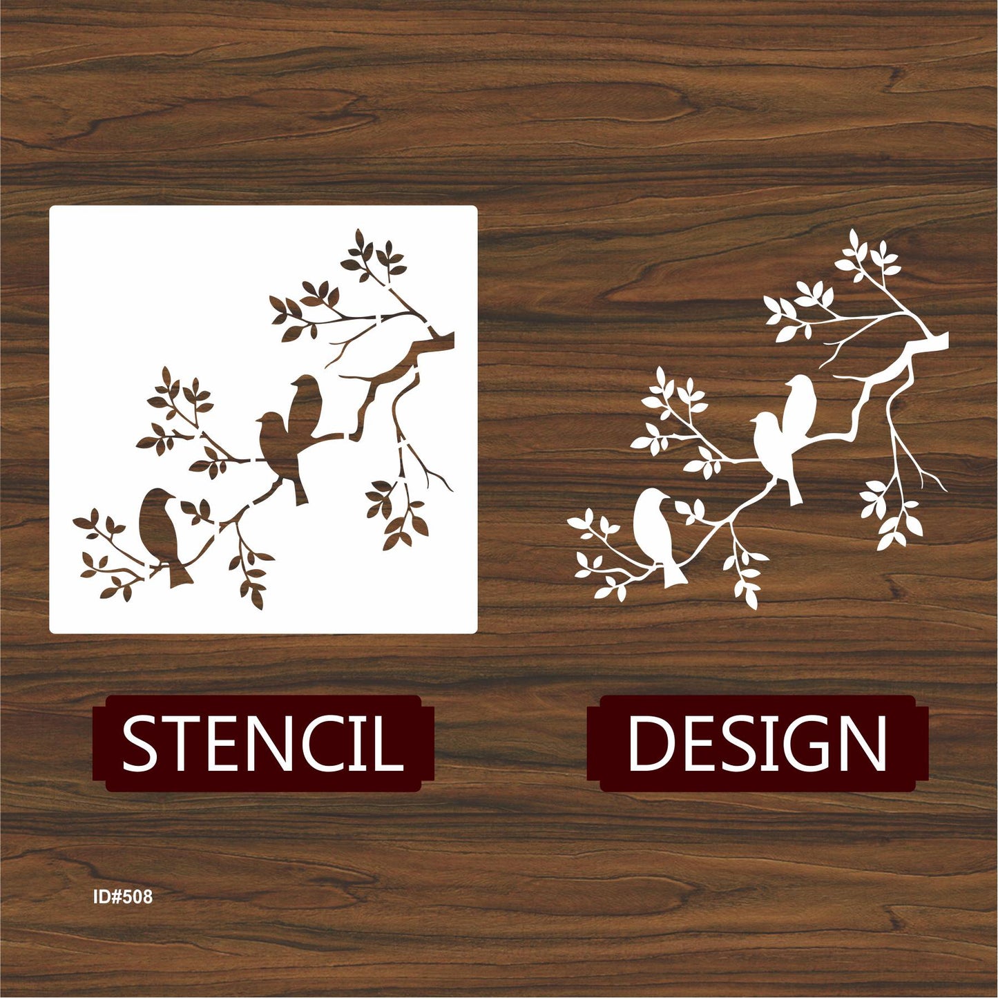 Birds On A Branch Wall Stencil Used for Wall, Wood, Fabrics Decoration Card Template. ID #508