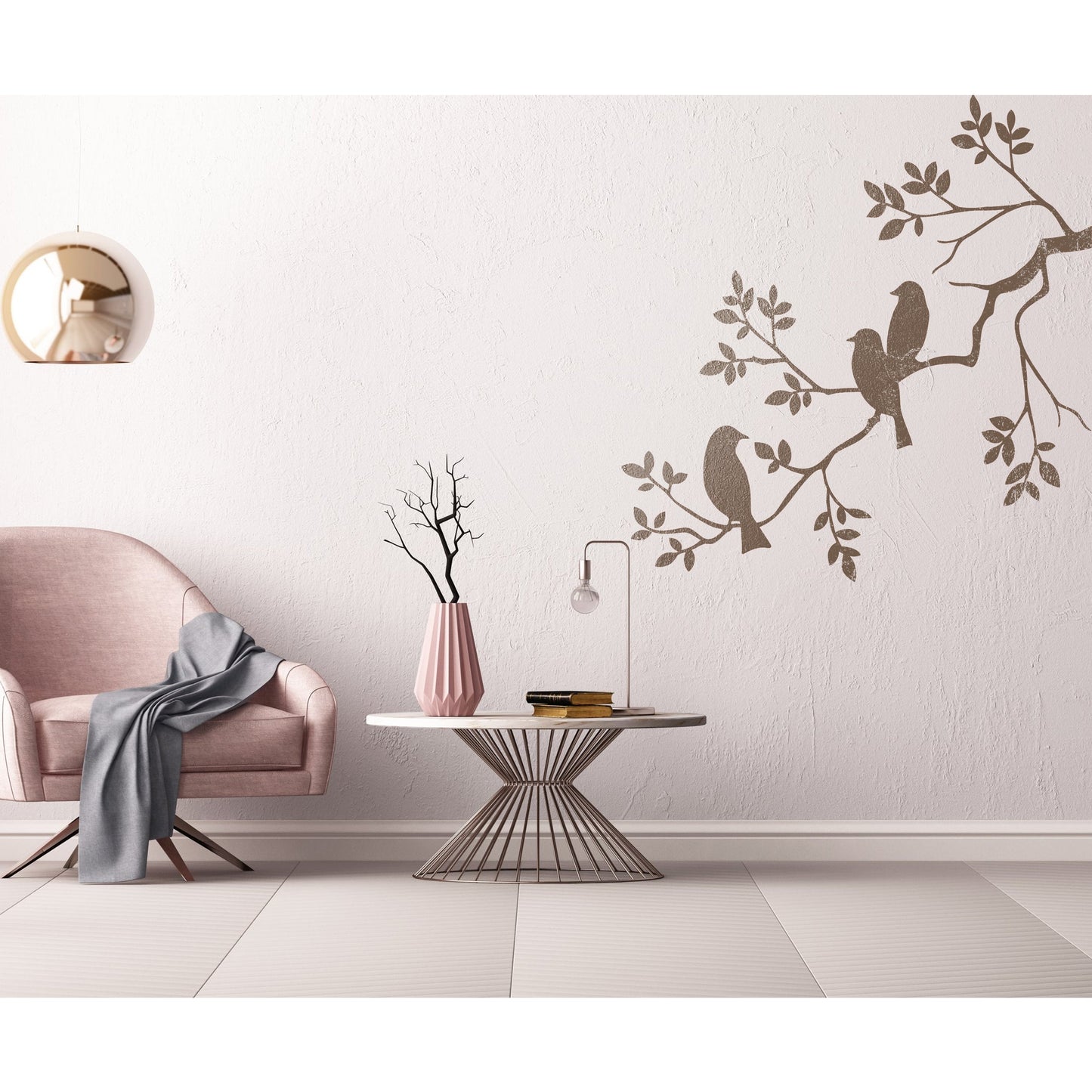 Birds On A Branch Wall Stencil Used for Wall, Wood, Fabrics Decoration Card Template. ID #508