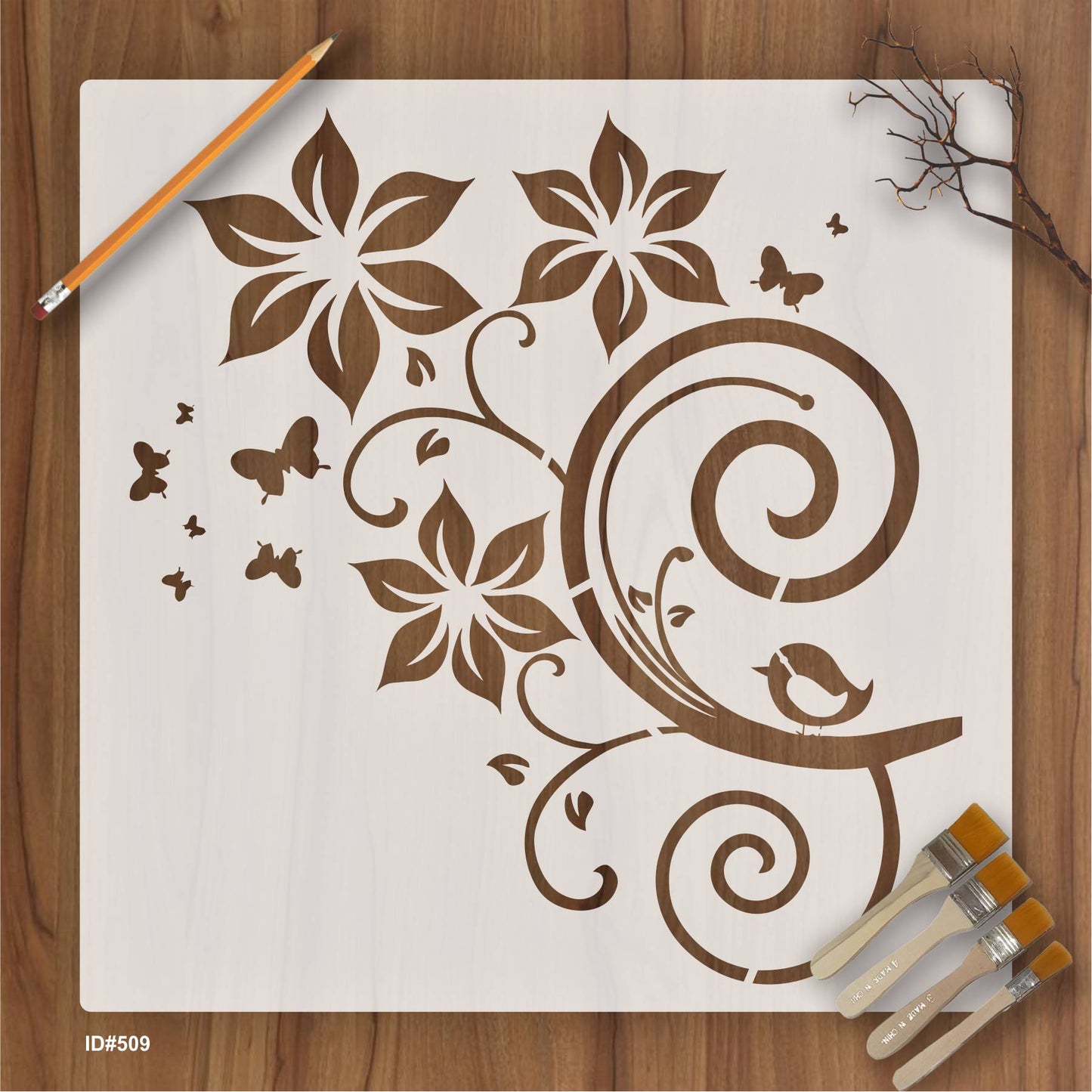 Fashion Vine Flower Butterfly Stencil Used For Wall, Wood and Fabric. ID #509