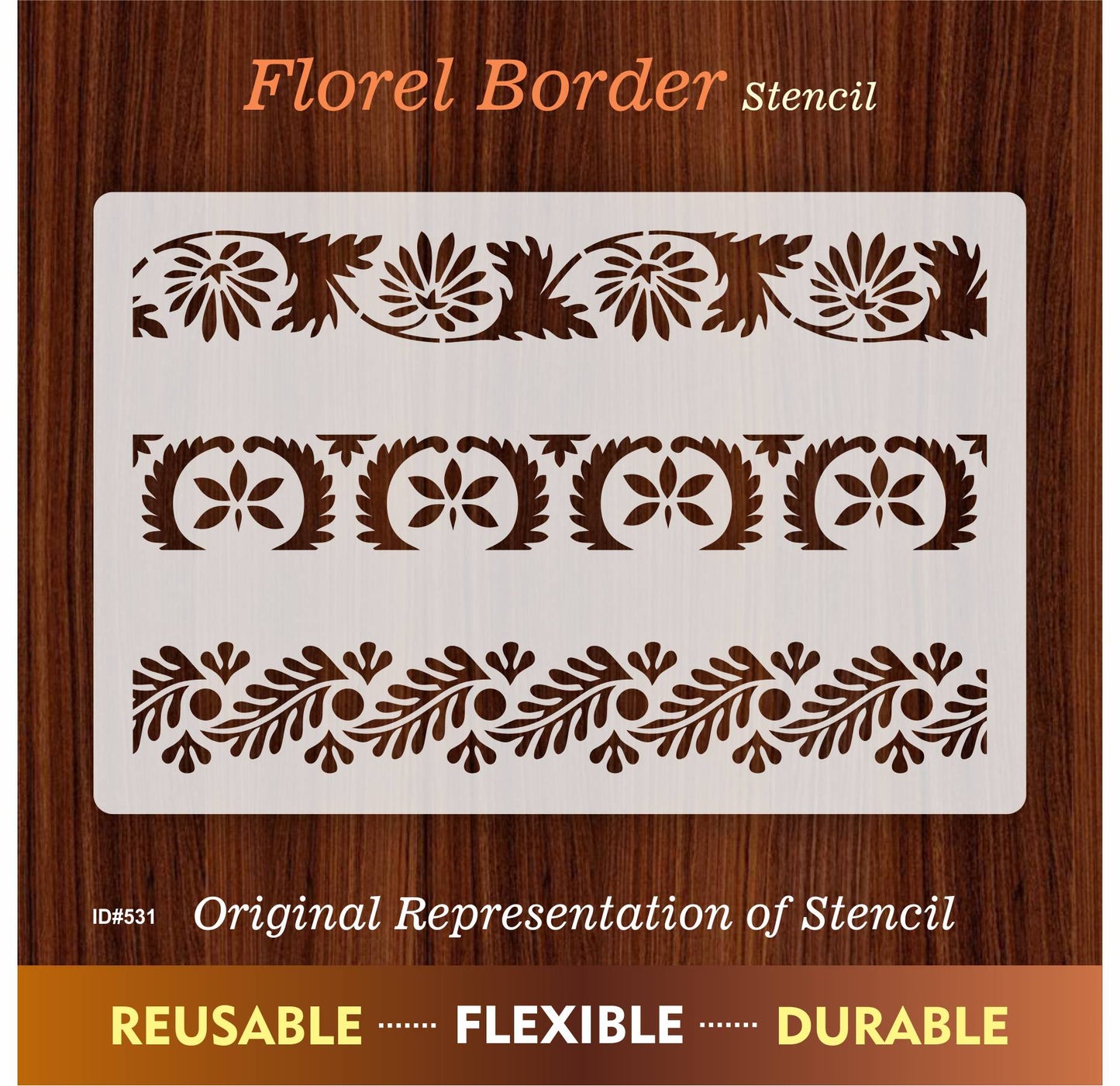 Florel Border Reusable Stencil for Painting Templates with Metal Open Ring for DIY Painting on Wood Wall Furniture Home. ID #531