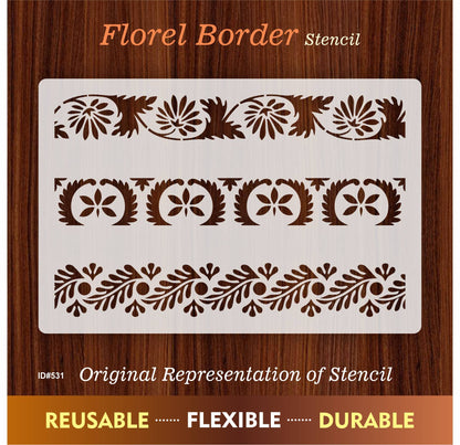Florel Border Reusable Stencil for Painting Templates with Metal Open Ring for DIY Painting on Wood Wall Furniture Home. ID #531