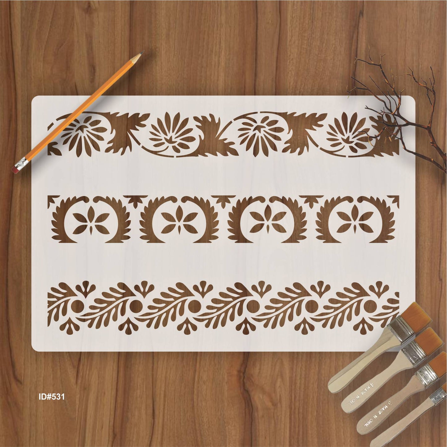 Florel Border Reusable Stencil for Painting Templates with Metal Open Ring for DIY Painting on Wood Wall Furniture Home. ID #531