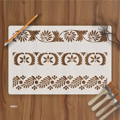 Florel Border Reusable Stencil for Painting Templates with Metal Open Ring for DIY Painting on Wood Wall Furniture Home. ID #531