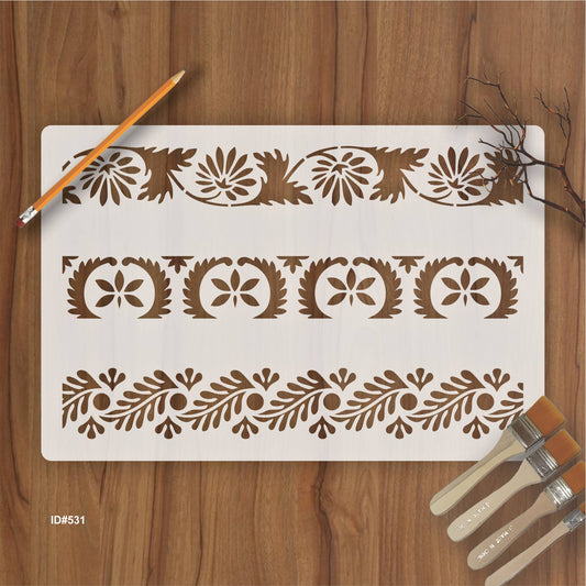 Florel Border Reusable Stencil for Painting Templates with Metal Open Ring for DIY Painting on Wood Wall Furniture Home. ID #531