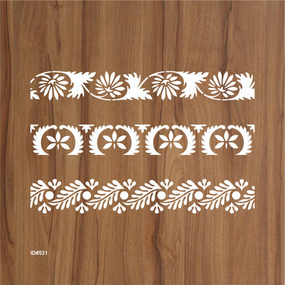 Florel Border Reusable Stencil for Painting Templates with Metal Open Ring for DIY Painting on Wood Wall Furniture Home. ID #531