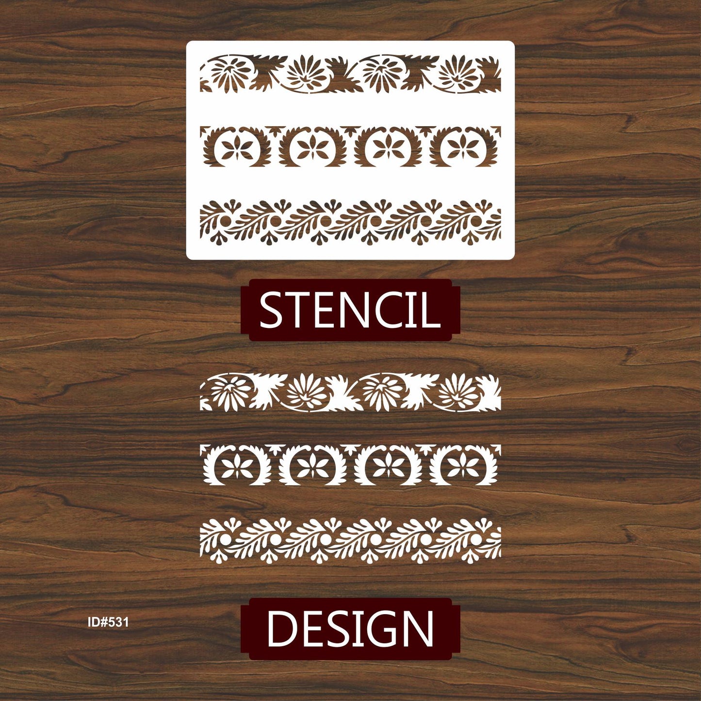 Florel Border Reusable Stencil for Painting Templates with Metal Open Ring for DIY Painting on Wood Wall Furniture Home. ID #531
