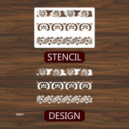 Florel Border Reusable Stencil for Painting Templates with Metal Open Ring for DIY Painting on Wood Wall Furniture Home. ID #531