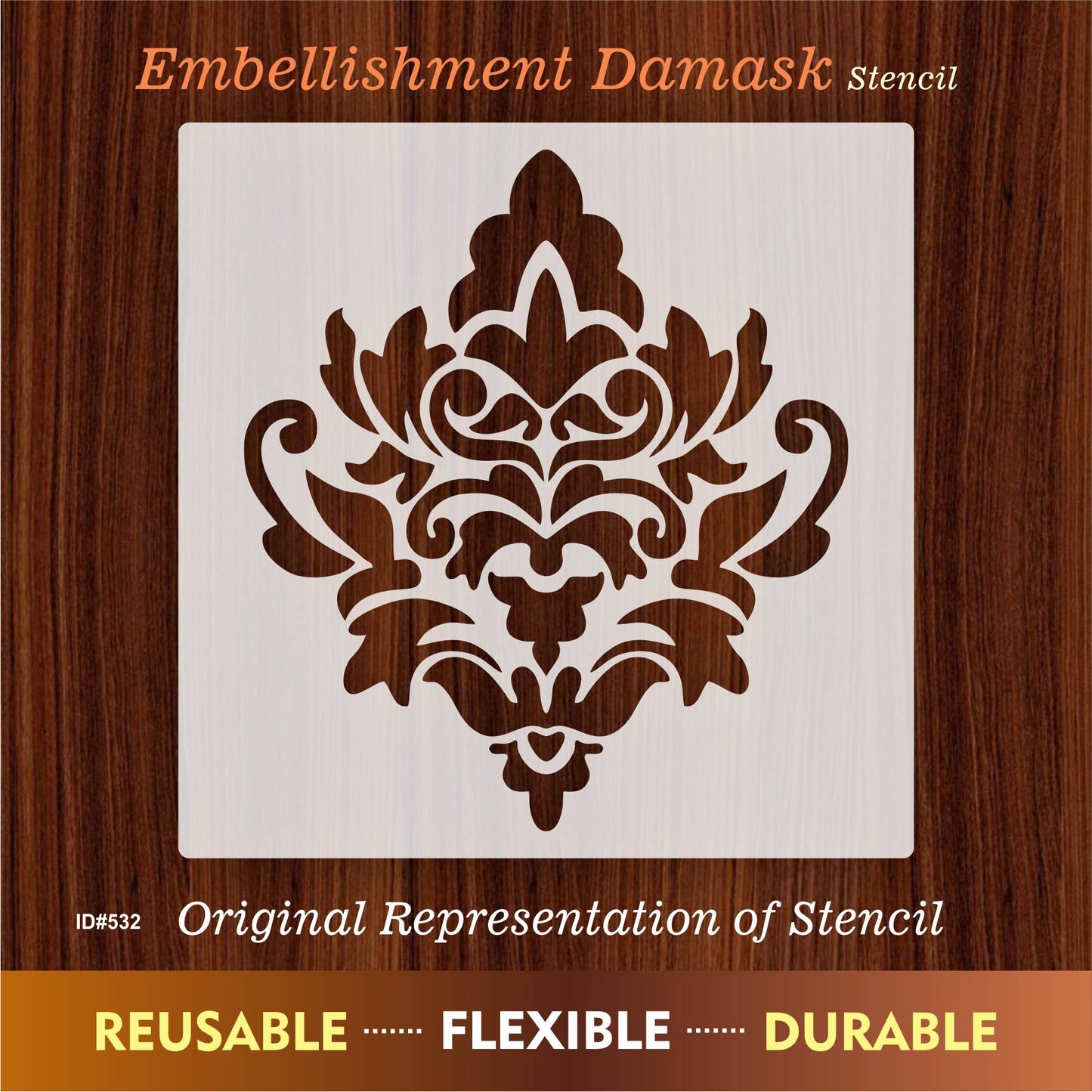 Embellishment Damask Stencil for Painting on Wood, Canvas, Paper, Fabric, Floor, Wall. ID #532