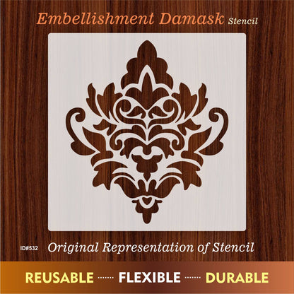 Embellishment Damask Stencil for Painting on Wood, Canvas, Paper, Fabric, Floor, Wall. ID #532