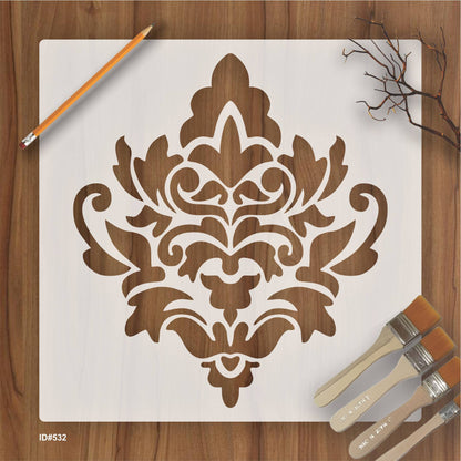 Embellishment Damask Stencil for Painting on Wood, Canvas, Paper, Fabric, Floor, Wall. ID #532