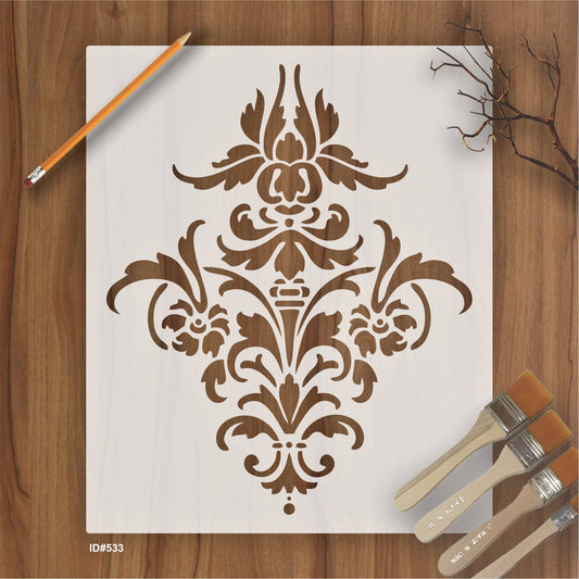 Vintage Floral Damask Stencil Used for Painting on Wood, Canvas, Paper, Fabric, Floor, Wall. ID #533
