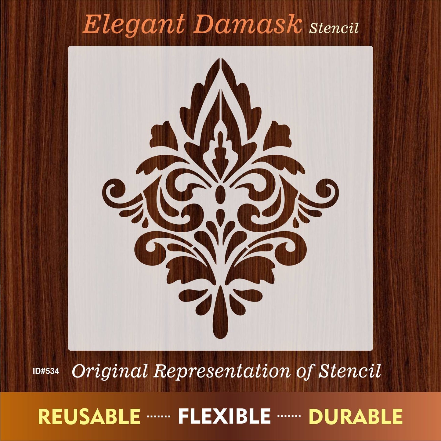 Elegant Damask Stencil Used for Painting on Wood, Canvas, Paper, Fabric, Floor, Wall. ID #534