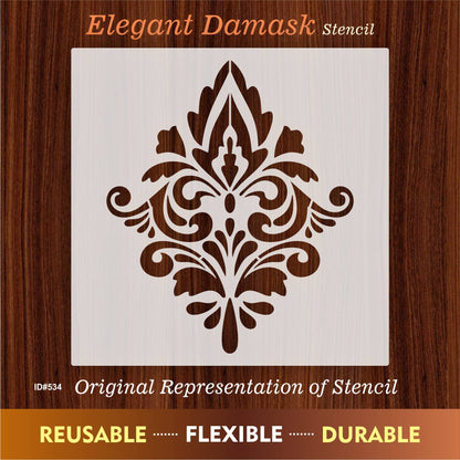 Elegant Damask Stencil Used for Painting on Wood, Canvas, Paper, Fabric, Floor, Wall. ID #534
