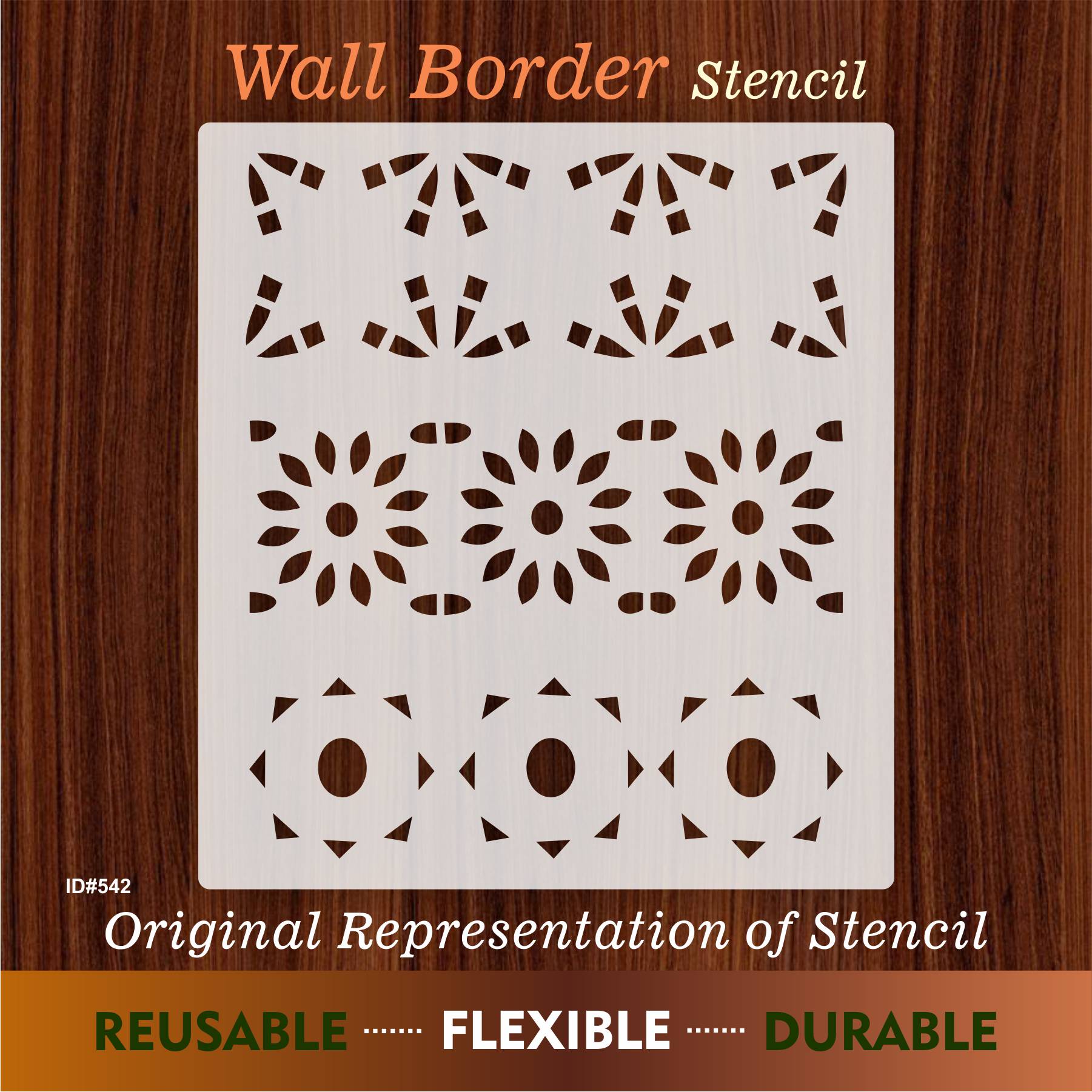 Geometric Floral Border Stencil for Walls, Wood & Fabric – Reusable Mylar Pattern – ID#542