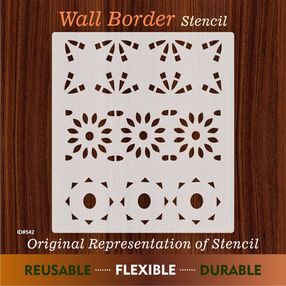 Geometric Floral Border Stencil for Walls, Wood & Fabric – Reusable Mylar Pattern – ID#542