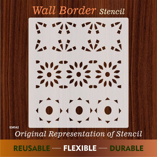 Geometric Floral Border Stencil for Walls, Wood & Fabric – Reusable Mylar Pattern – ID#542