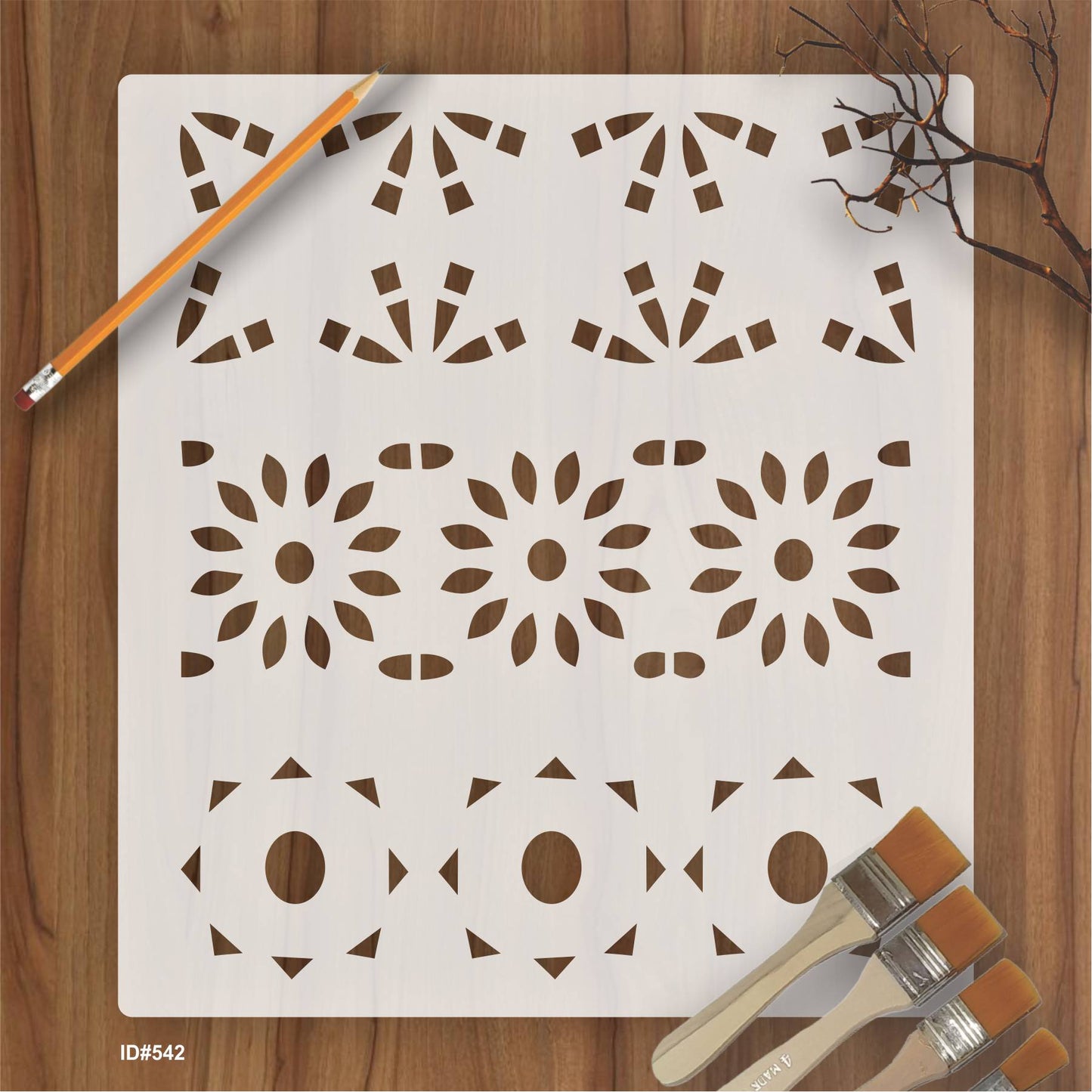 Geometric Floral Border Stencil for Walls, Wood & Fabric – Reusable Mylar Pattern – ID# 129