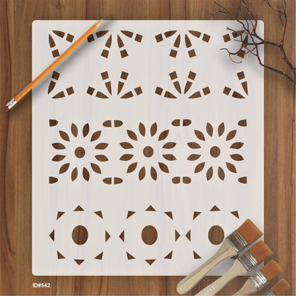 Geometric Floral Border Stencil for Walls, Wood & Fabric – Reusable Mylar Pattern – ID# 129