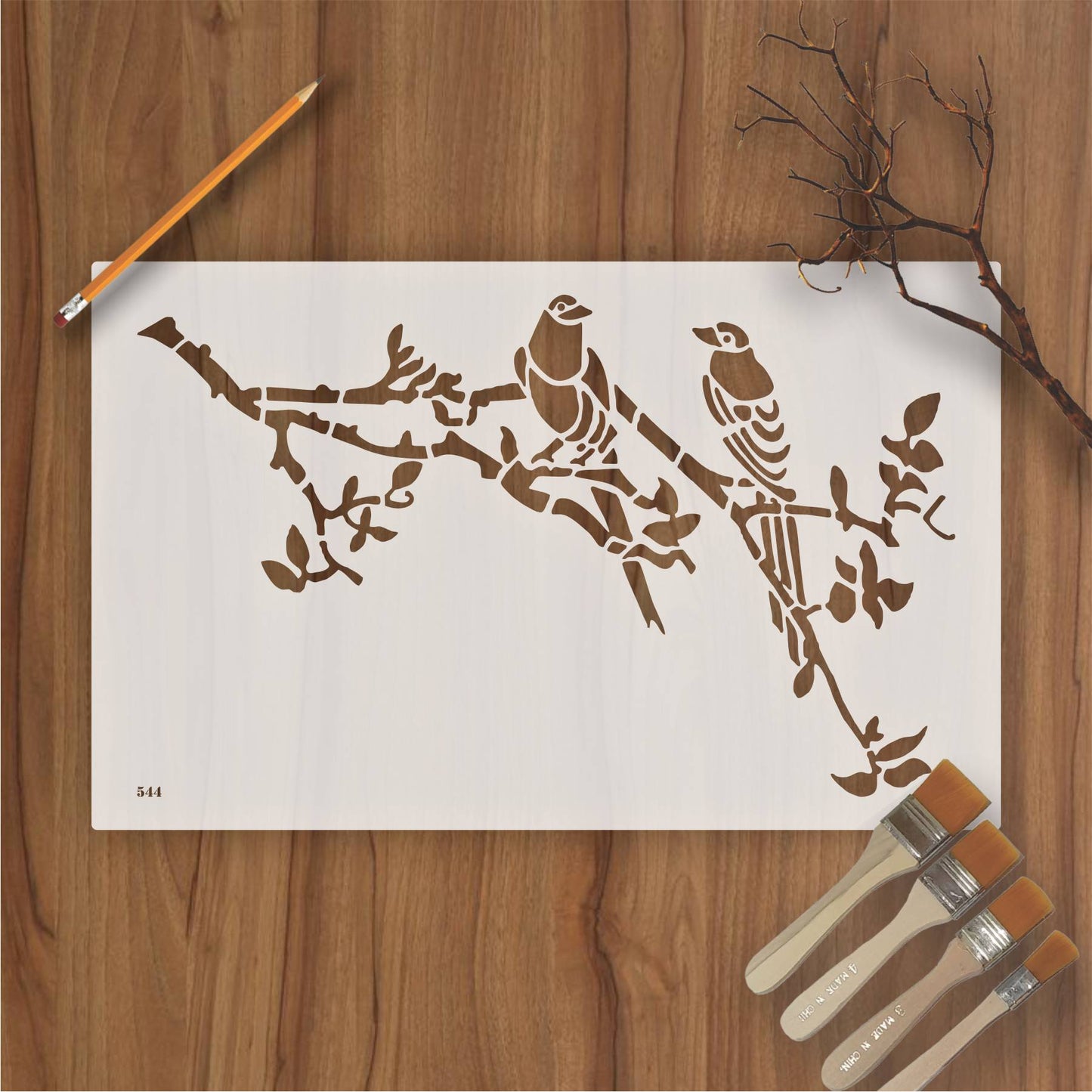 Bird on Tree Branch Wall Painting Scrapbook Coloring Embossing Album Decorative Template. ID #544