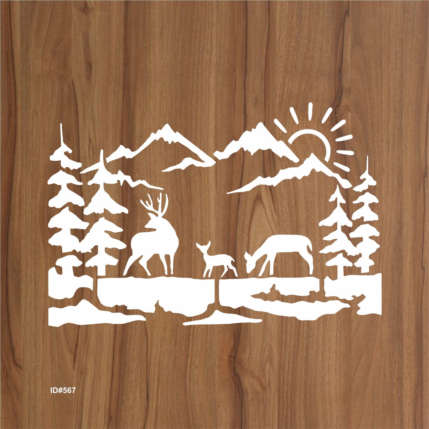 Deer Family Mountain Landscape Stencil for Walls, Wood & Fabric – Nature Scene Template – ID#567