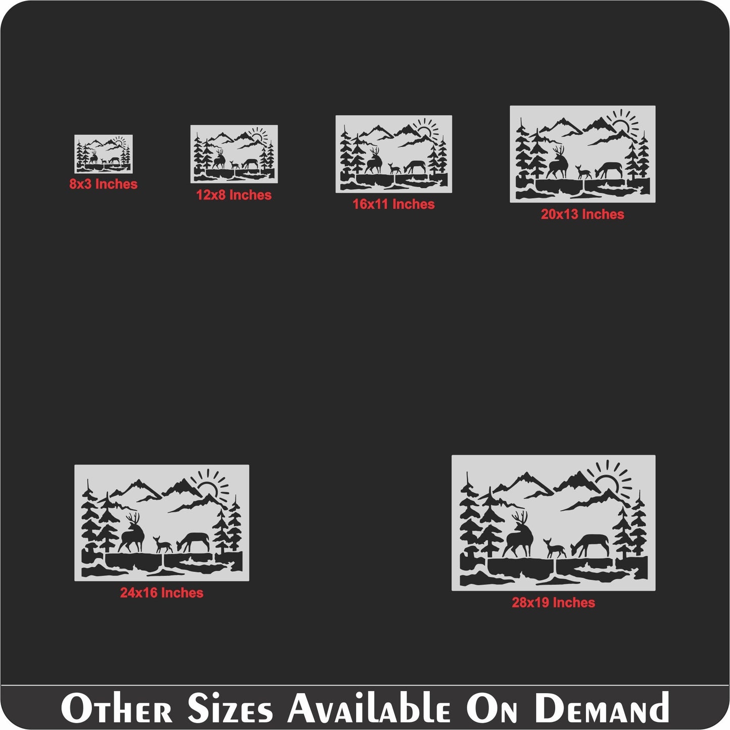 Deer Family Mountain Landscape Stencil for Walls, Wood & Fabric – Nature Scene Template – ID#567