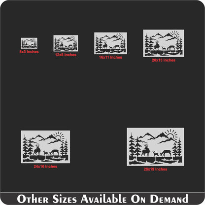 Deer Family Mountain Landscape Stencil for Walls, Wood & Fabric – Nature Scene Template – ID#567