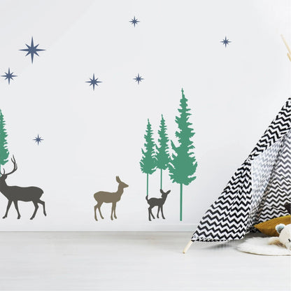 Deer Family Mountain Landscape Stencil for Walls, Wood & Fabric – Nature Scene Template – ID#567
