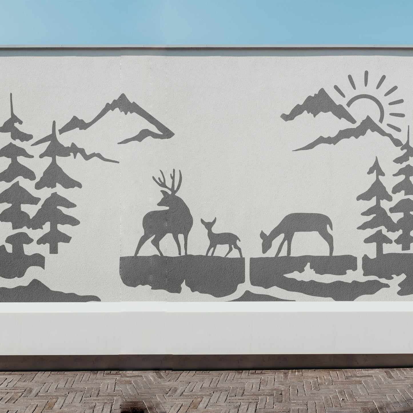 Deer Family Mountain Landscape Stencil for Walls, Wood & Fabric – Nature Scene Template – ID#567