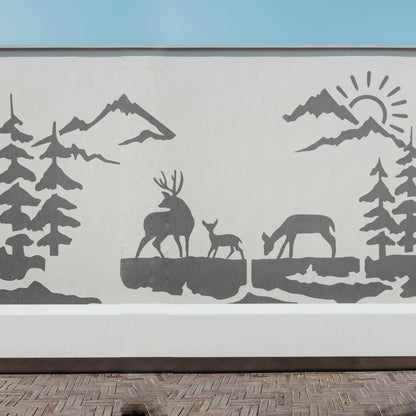 Deer Family Mountain Landscape Stencil for Walls, Wood & Fabric – Nature Scene Template – ID#567